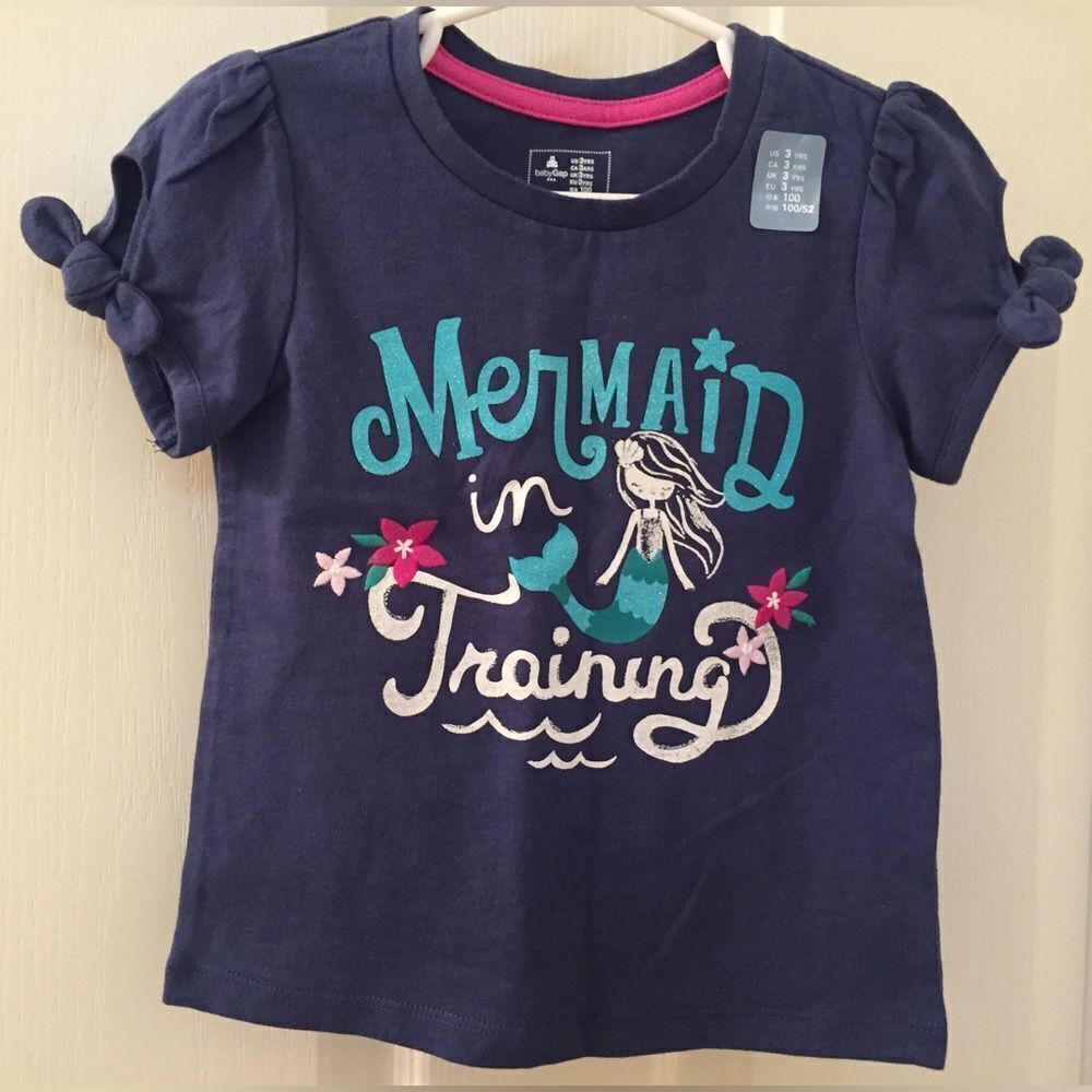 Baby Gap Girl Mermaid in Training Short Sleeve Blue Top Shirt babyGap Size 3 NWT